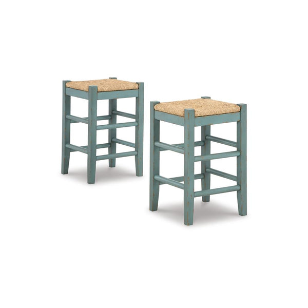 Anya Counter Height Stool Set of 2, Brown Woven, 23 Inch Rustic Blue