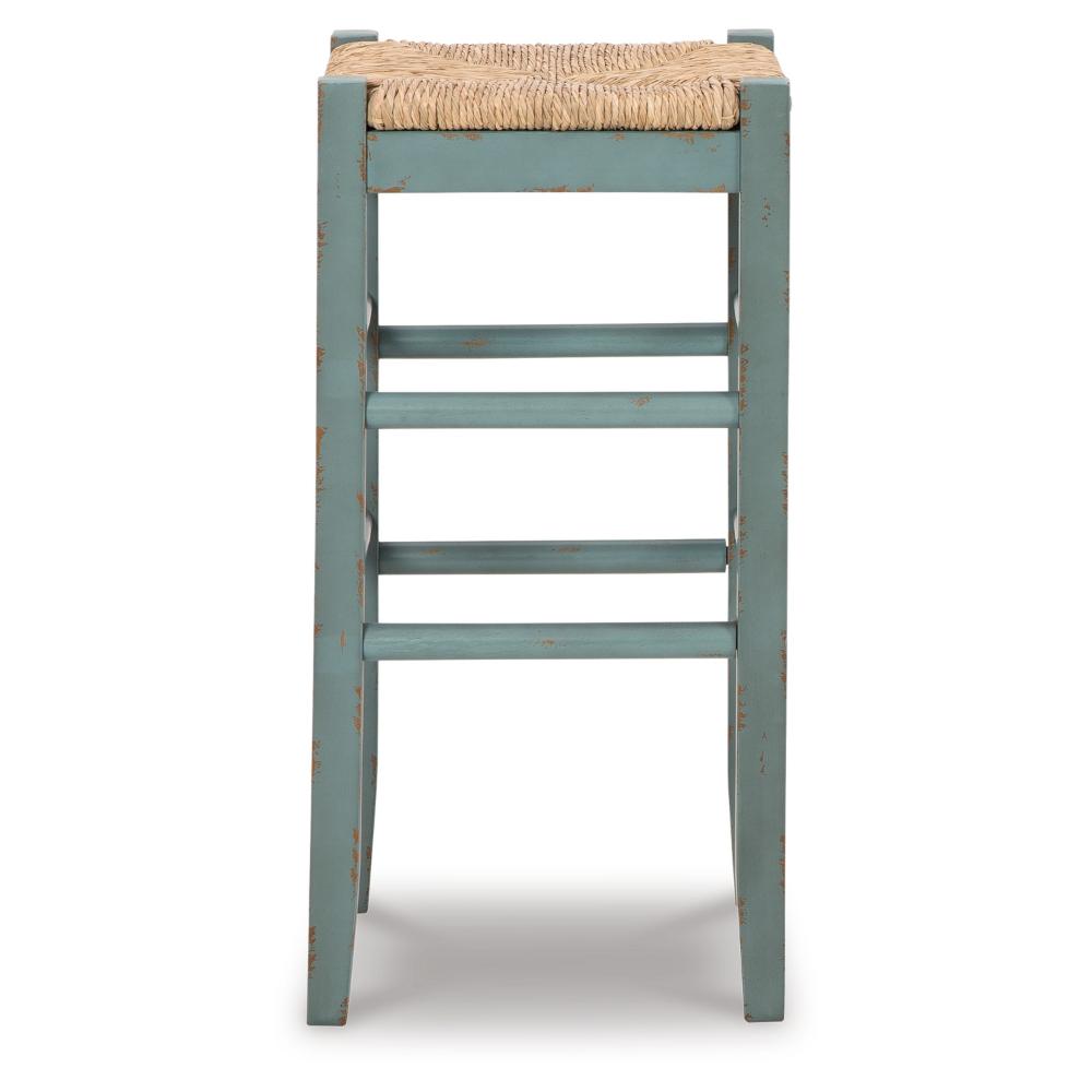 Anya Bar Height Stool Set of 2, Brown Woven Seat, 30 Inch Rustic Blue -BM328103