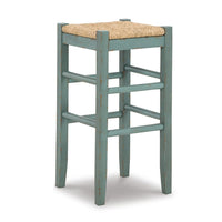 Anya Bar Height Stool Set of 2, Brown Woven Seat, 30 Inch Rustic Blue -BM328103