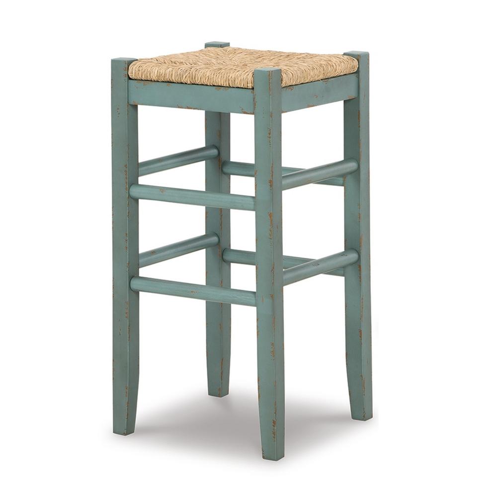 Anya Bar Height Stool Set of 2, Brown Woven Seat, 30 Inch Rustic Blue -BM328103