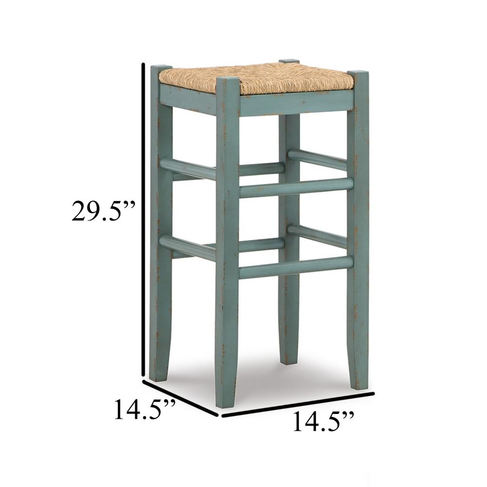 Anya Bar Height Stool Set of 2, Brown Woven Seat, 30 Inch Rustic Blue -BM328103
