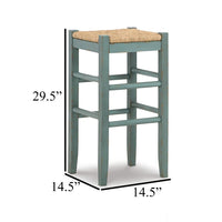 Anya Bar Height Stool Set of 2, Brown Woven Seat, 30 Inch Rustic Blue -BM328103