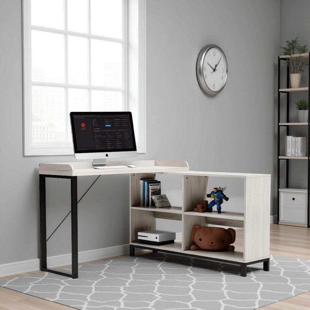 Gem Home Office L Desk, Open Shelves, 47 Inch, Whitewash, Black -BM328105