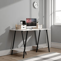 Gem Home Office Desk, 47 Inch Gray Top w Shelves, Whitewash, Black -BM328106