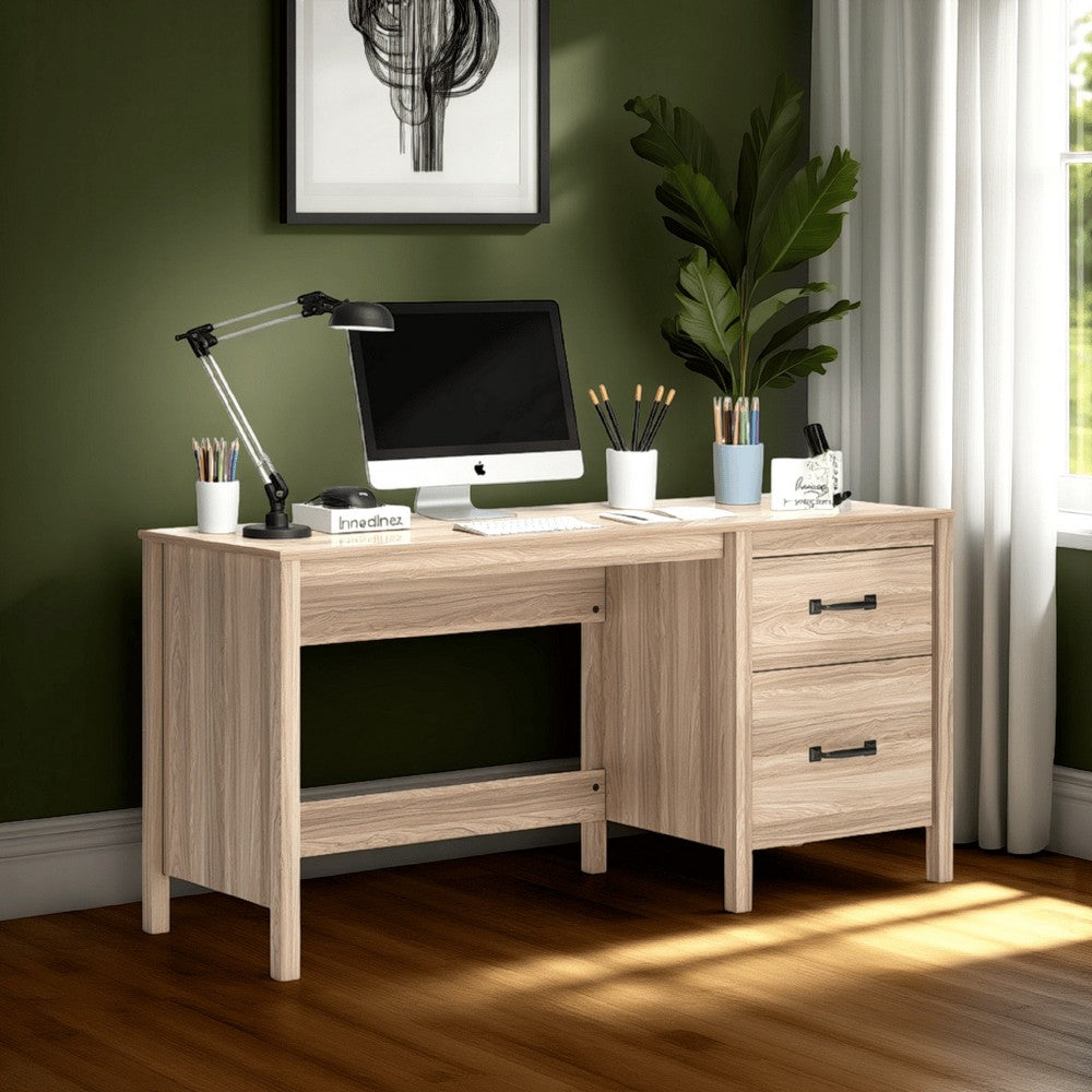 Bette Home Office Desk, 60 Inch Rectangular Brown Top w Side Cabinet -BM328111