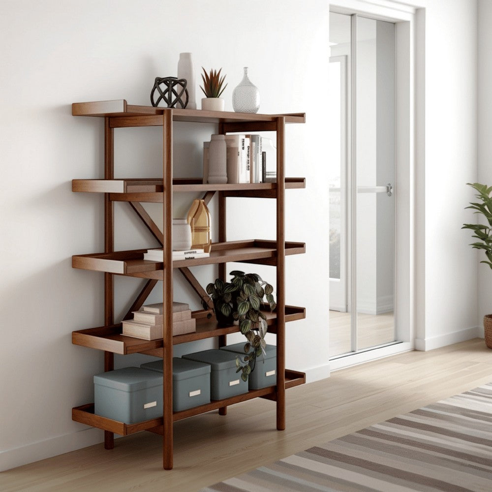 Jeyn Bookcase, 5 Fixed Display Shelves, 70 Inch Natural Brown Wood -BM328116