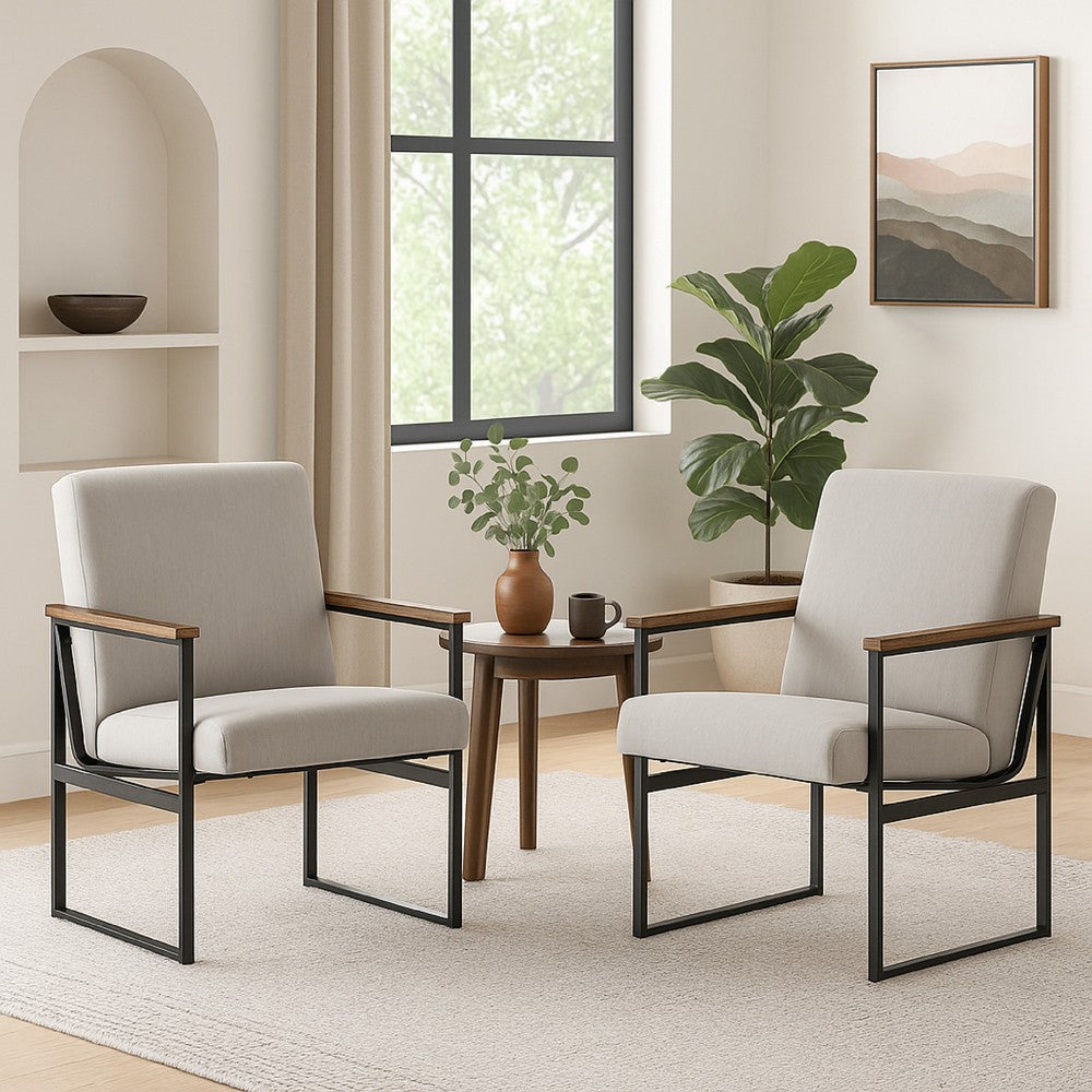 Tey Home Office Chair, Gray Padded Seat and Back, Black Metal Frame -BM328117