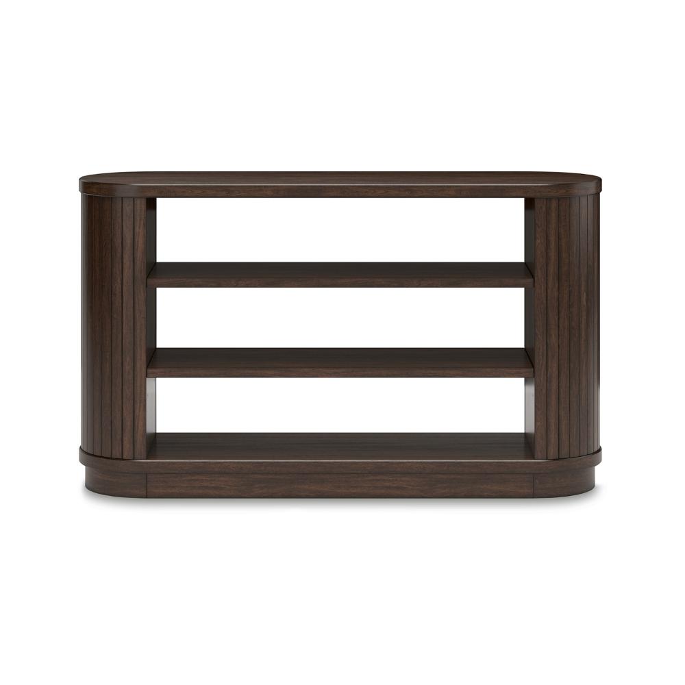 Jeno TV Media Credenza Cabinet, 2 Shelves, Ribbed Brown Wood 58 Inch -BM328125