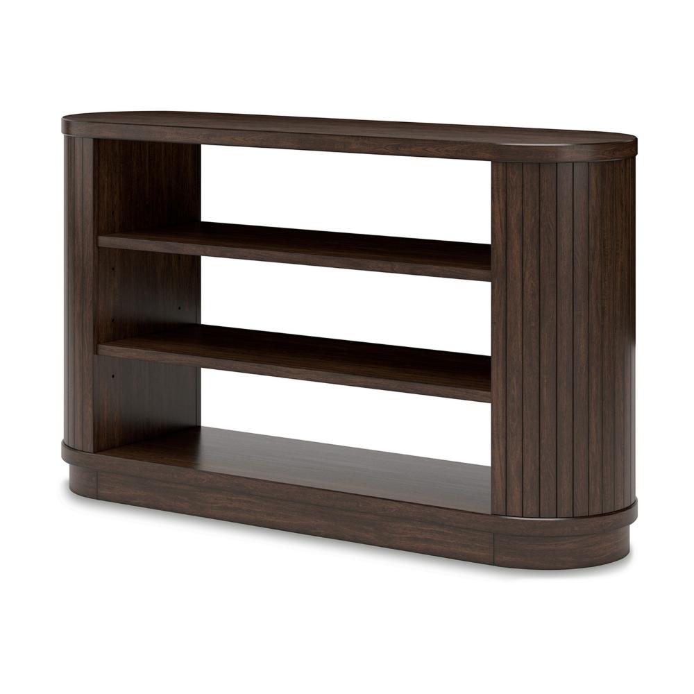 Jeno TV Media Credenza Cabinet, 2 Shelves, Ribbed Brown Wood 58 Inch -BM328125