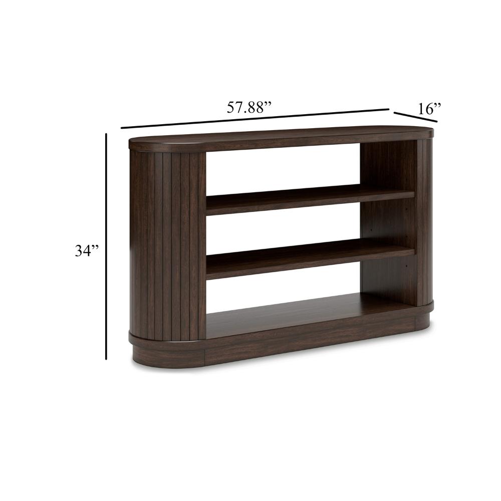 Jeno TV Media Credenza Cabinet, 2 Shelves, Ribbed Brown Wood 58 Inch -BM328125