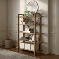 Rohan Bookcase w 5 Display Shelves, Brown Wood X Cross Back, 71 Inch -BM328127