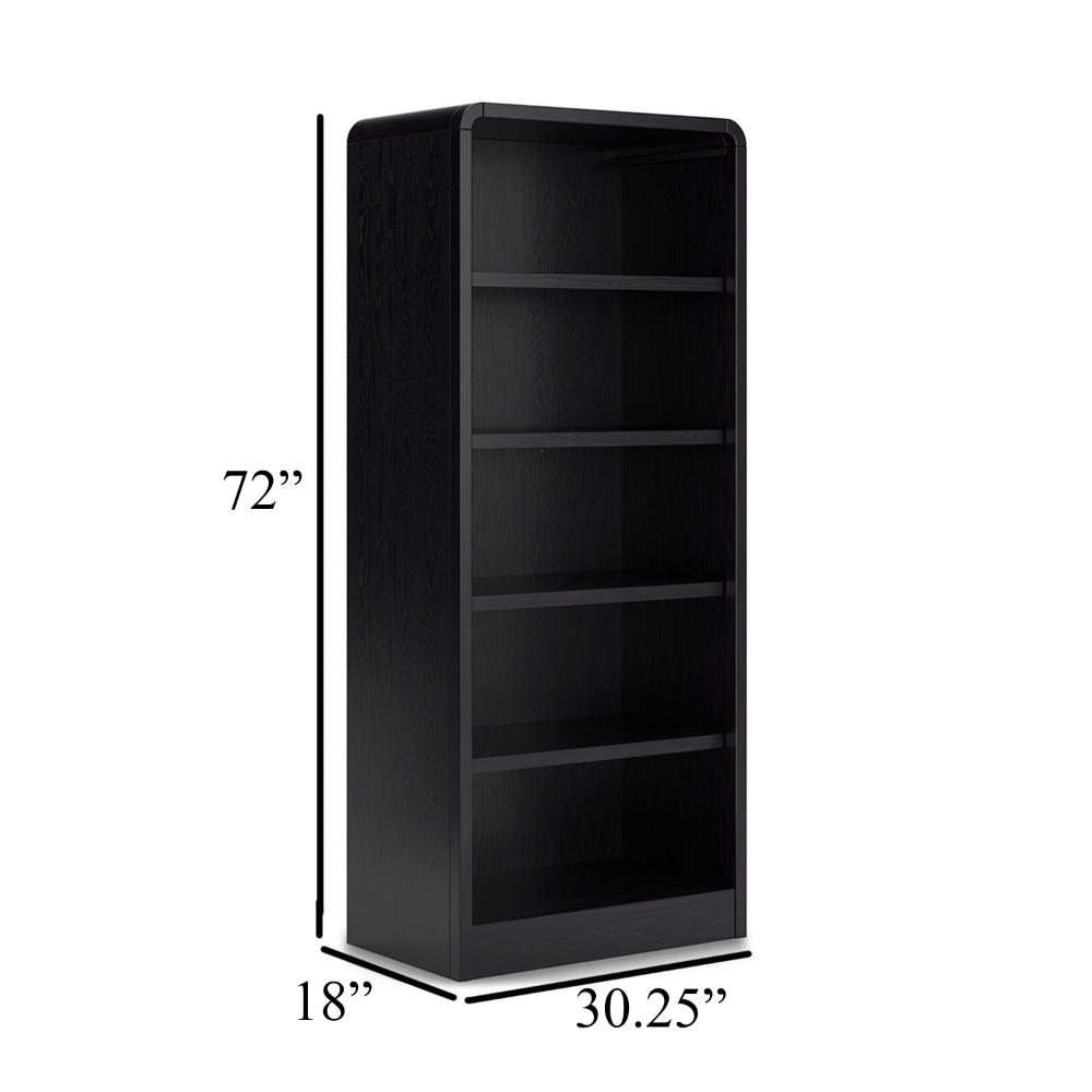 Robeck Large Bookcase, 5 Display Shelves, Classic 72 Inch Black Wood -BM328129