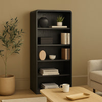 Robeck Large Bookcase, 5 Display Shelves, Classic 72 Inch Black Wood -BM328129
