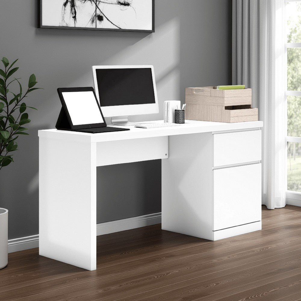 Onira Home Office Desk, 60 Inch Rectangular Top w Drawer, White Wood -BM328131