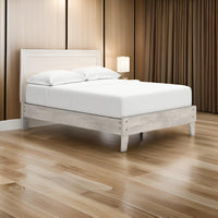 Shawn Full Size Minimalist Platform Bed, Light Gray Wood Frame -BM328133