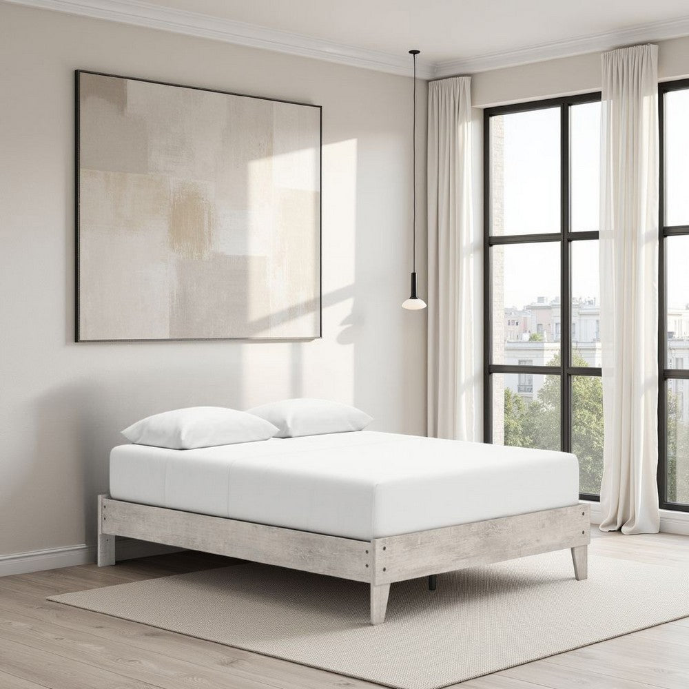 Shawn Queen Size Minimalist Platform Bed, Light Gray Wood, Low Profile -BM328134