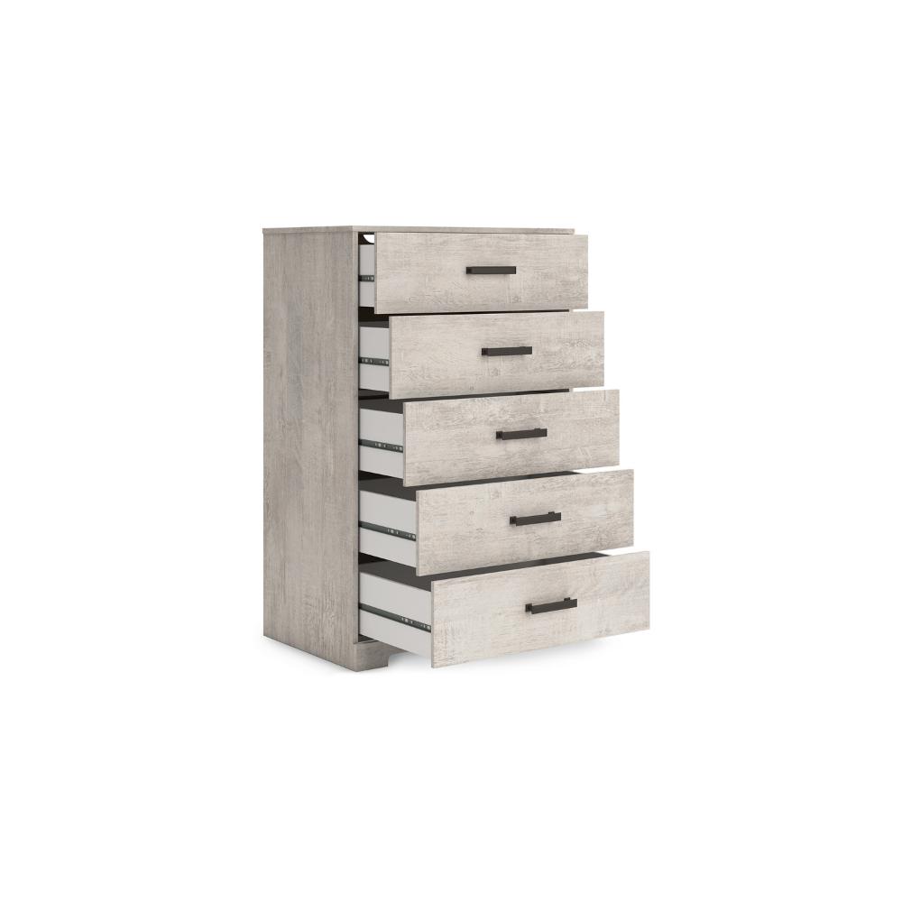 Shawn Tall Dresser Chest, 5 Drawers, Black Handles, Light Gray 46 Inch -BM328136
