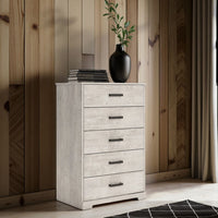Shawn Tall Dresser Chest, 5 Drawers, Black Handles, Light Gray 46 Inch -BM328136
