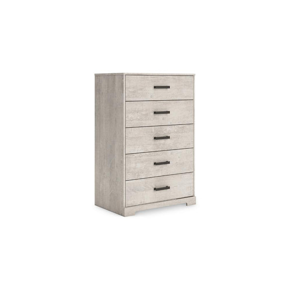 Shawn Tall Dresser Chest, 5 Drawers, Black Handles, Light Gray 46 Inch
