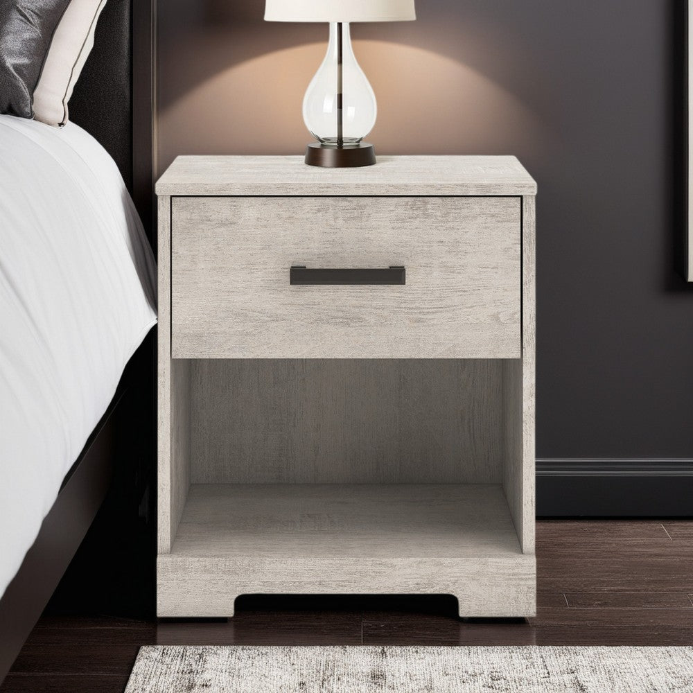 Shawn Nightstand, 1 Drawer and 1 Shelf, Light Gray Wood, 20 Inch -BM328137