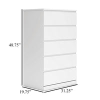 Onira Tall Dresser Chest, 5 Spacious Drawers, Modern White, 49 Inch -BM328144
