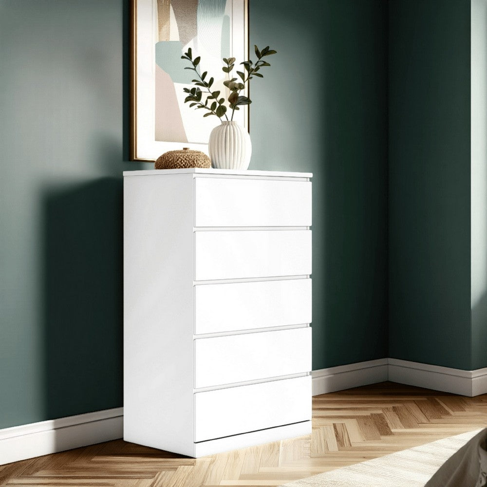 Onira Tall Dresser Chest, 5 Spacious Drawers, Modern White, 49 Inch -BM328144