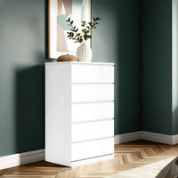 Onira Tall Dresser Chest, 5 Spacious Drawers, Modern White, 49 Inch -BM328144