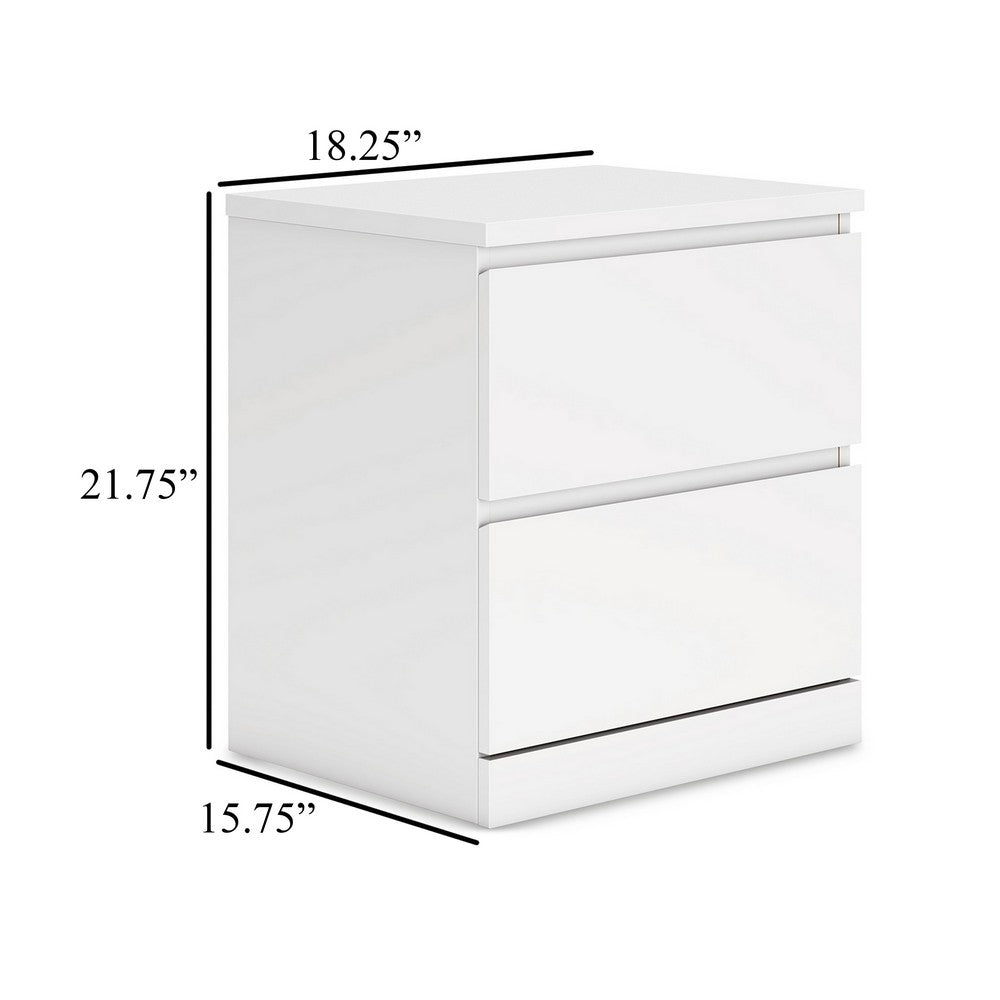 Onira Nightstand, 2 Spacious Drawers, Modern White Wood, 18 Inch -BM328145