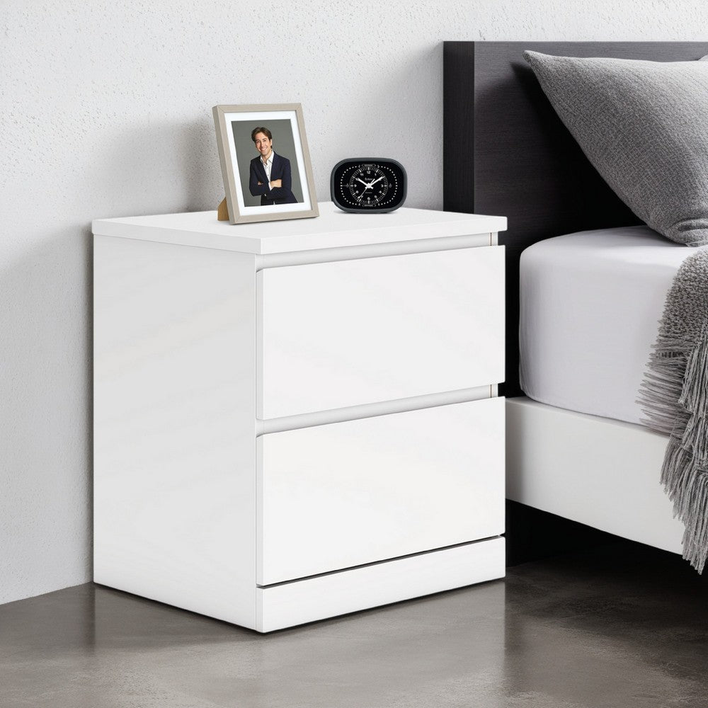 Onira Nightstand, 2 Spacious Drawers, Modern White Wood, 18 Inch -BM328145