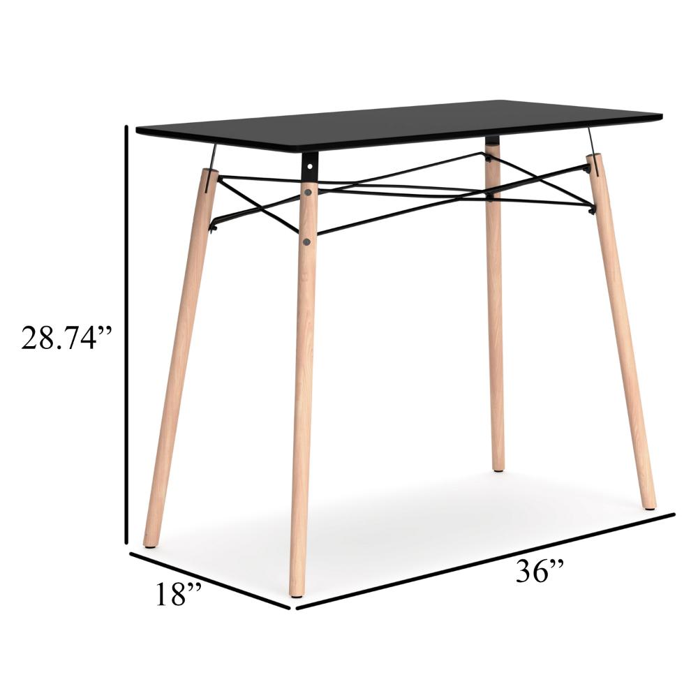 Laara Home Office Desk, Black, Brown Wood, Metal Leg Braces, 36 Inch -BM328147