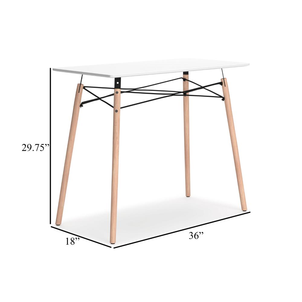 Laara Home Office Desk, White, Brown Wood, Metal Leg Braces, 36 Inch -BM328148