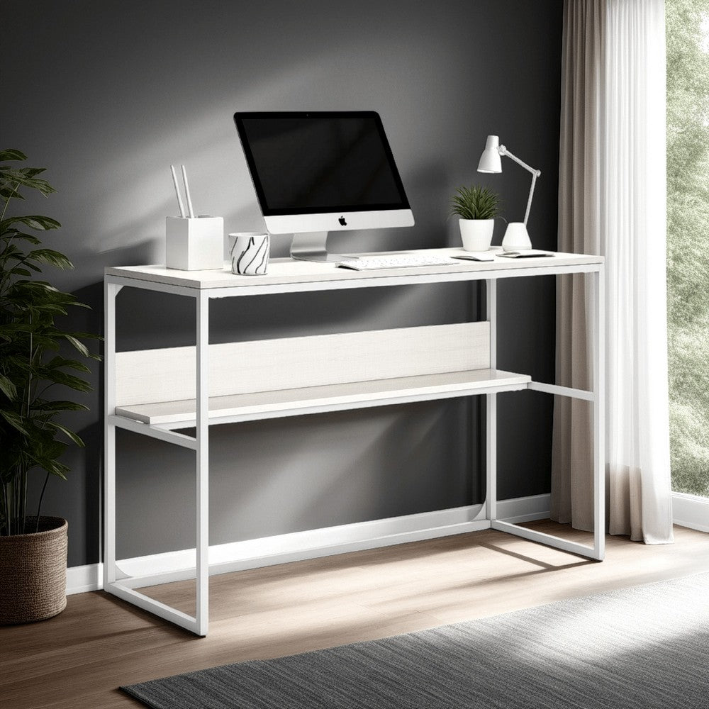 Deni Home Office Desk, 1 Shelf, White Wood, Metal Frame, 47 Inch -BM328150