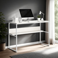 Deni Home Office Desk, 1 Shelf, White Wood, Metal Frame, 47 Inch -BM328150