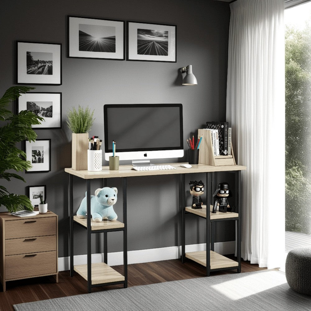 Wyl Home Office Desk, Tan Brown Melamine, Black Metal Frame, 47 Inch -BM328155