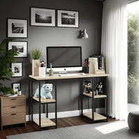 Wyl Home Office Desk, Tan Brown Melamine, Black Metal Frame, 47 Inch -BM328155