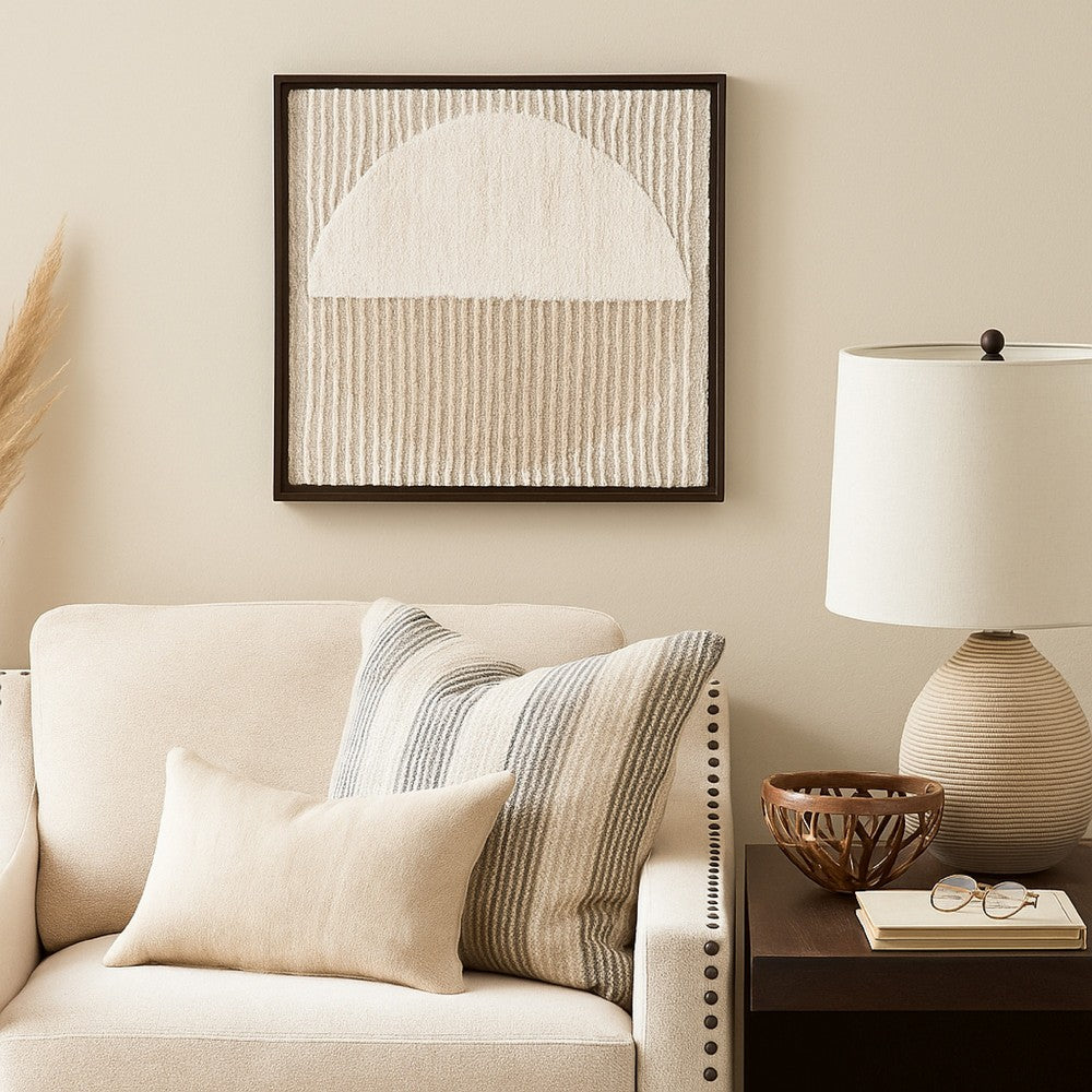 Miji Wall Art Decor, Half Moon Circle Beige White Woven Detail 30 x 30 -BM328158