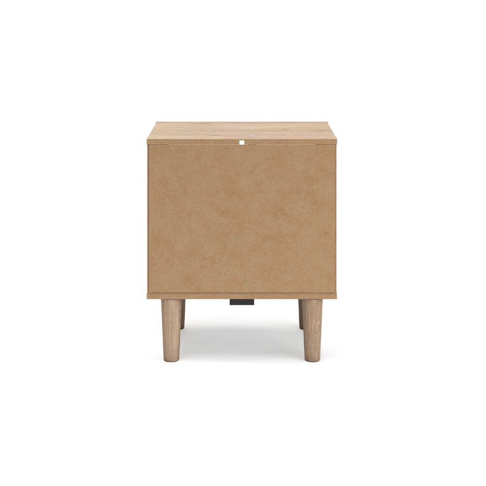 Ciel Nightstand w USB LED, Faux Linen Laminate, Cane Drawer, Oak Brown -BM328159