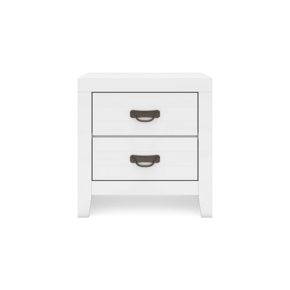 Feo Bedside Nightstand, 2 Drawers, White Okoume Finish, Solid Hardwood -BM328165