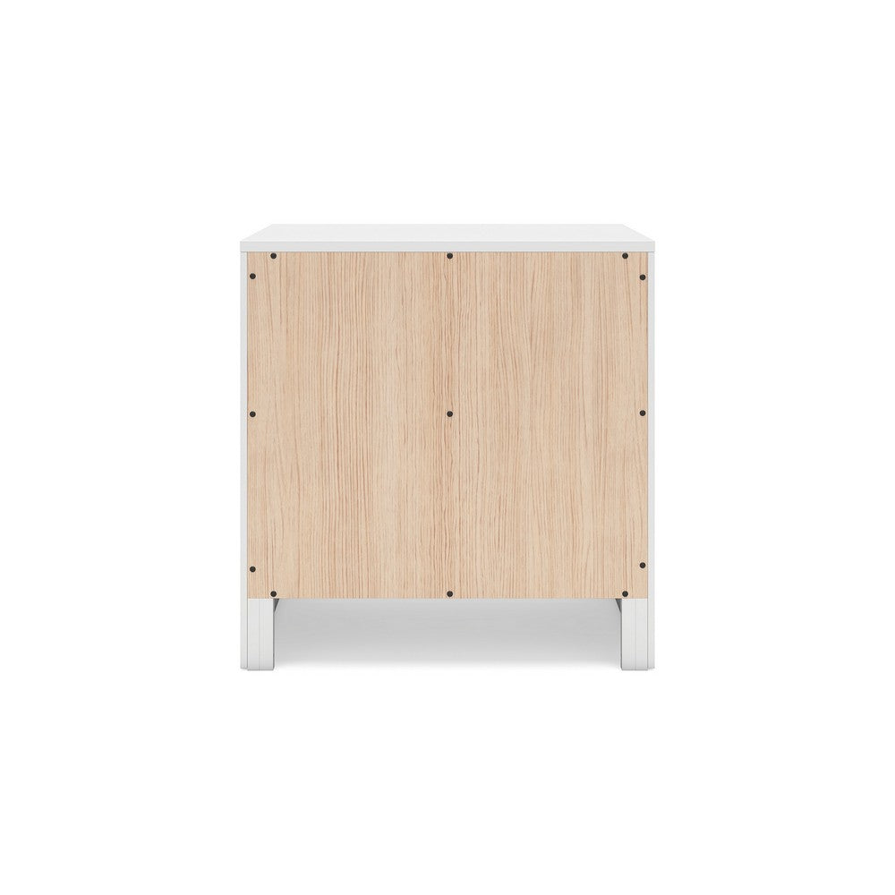 Feo Bedside Nightstand, 2 Drawers, White Okoume Finish, Solid Hardwood -BM328165