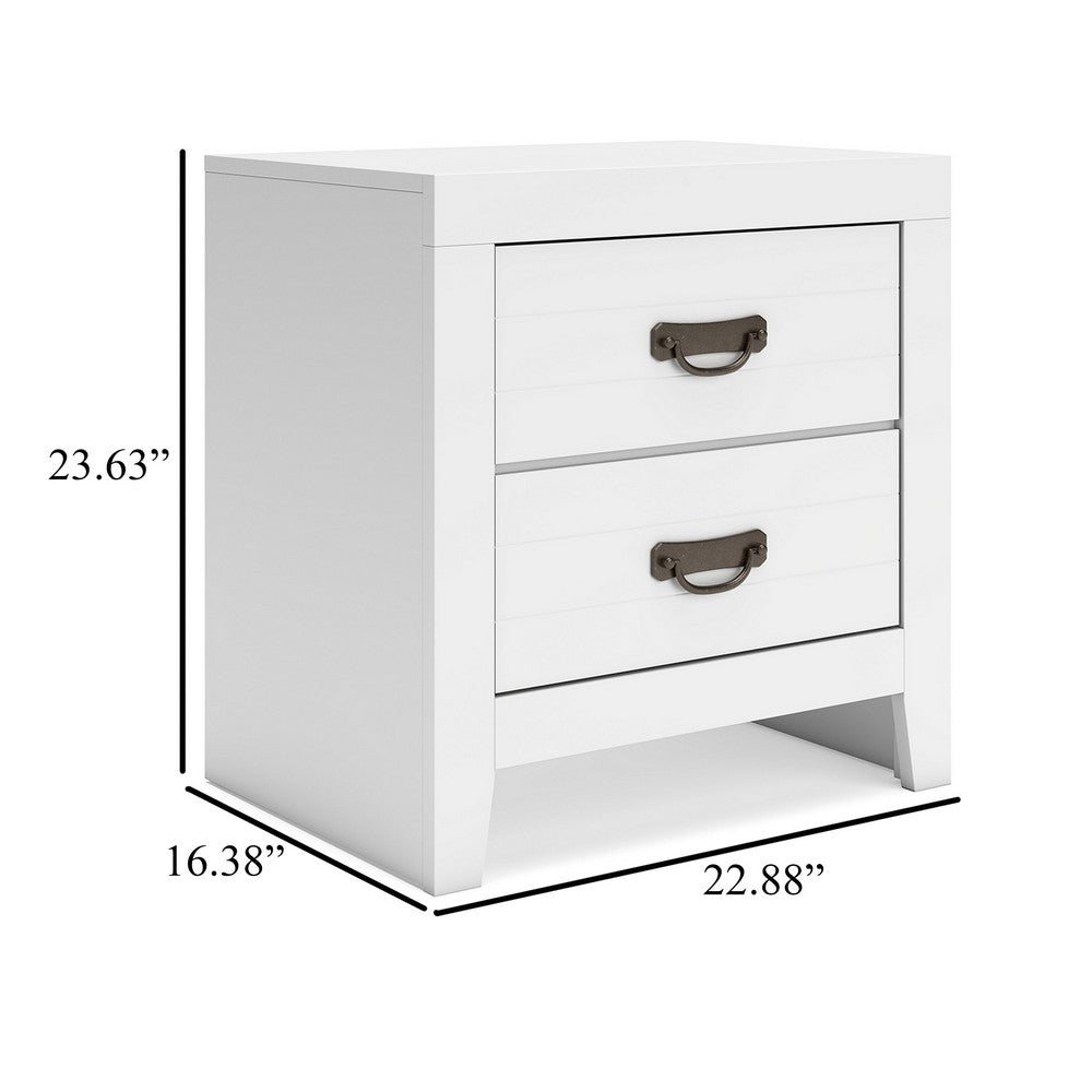 Feo Bedside Nightstand, 2 Drawers, White Okoume Finish, Solid Hardwood -BM328165
