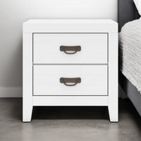 Feo Bedside Nightstand, 2 Drawers, White Okoume Finish, Solid Hardwood -BM328165