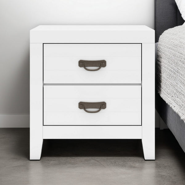 Feo Bedside Nightstand, 2 Drawers, White Okoume Finish, Solid Hardwood -BM328165