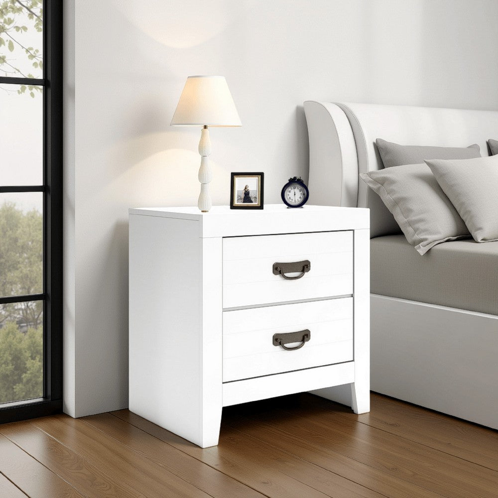 Feo Bedside Nightstand, 2 Drawers, White Okoume Finish, Solid Hardwood -BM328165