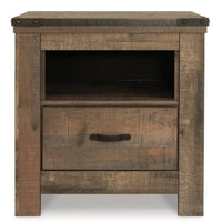 Zoey Nightstand w Drawer and Shelf, USB, Rustic Brown Plank Details -BM328168