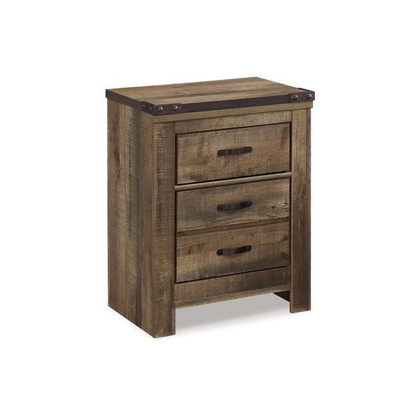 Zoey Nightstand w 2 Drawers, USB Port, Rustic Brown Plank Details -BM328169