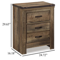 Zoey Nightstand w 2 Drawers, USB Port, Rustic Brown Plank Details -BM328169