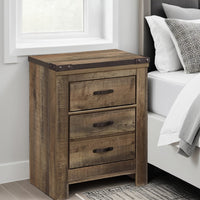 Zoey Nightstand w 2 Drawers, USB Port, Rustic Brown Plank Details -BM328169