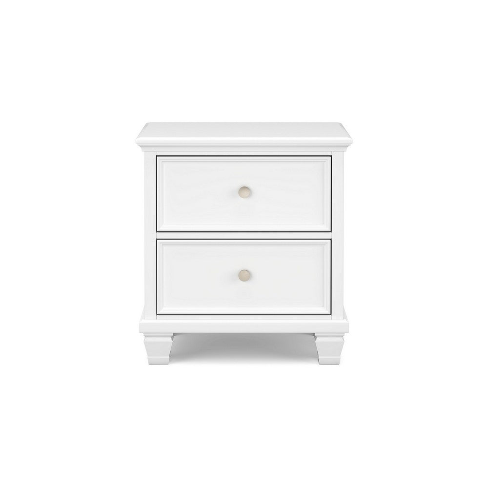 Heno Nightstand, 2 Wide Storage Drawers, Nickel Round Knobs, White -BM328172