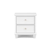 Heno Nightstand, 2 Wide Storage Drawers, Nickel Round Knobs, White -BM328172