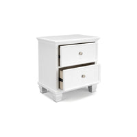 Heno Nightstand, 2 Wide Storage Drawers, Nickel Round Knobs, White -BM328172